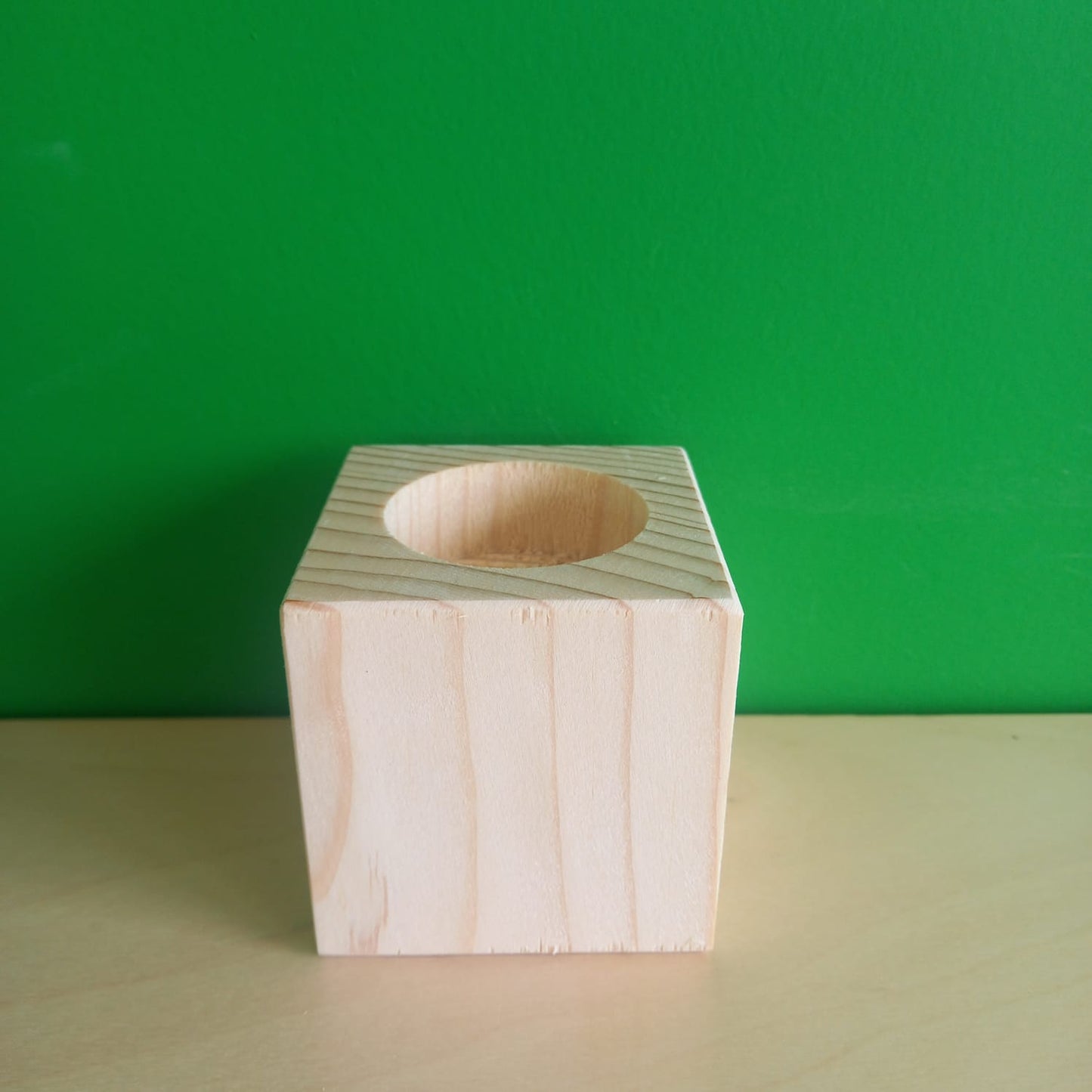 Houten kubus theelichhouder