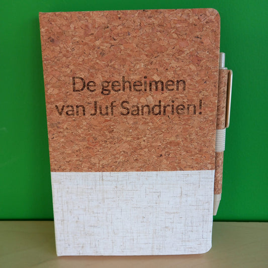 Kurken notitieboek met opdruk