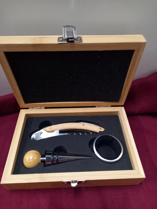Wijnopener set in houten doos